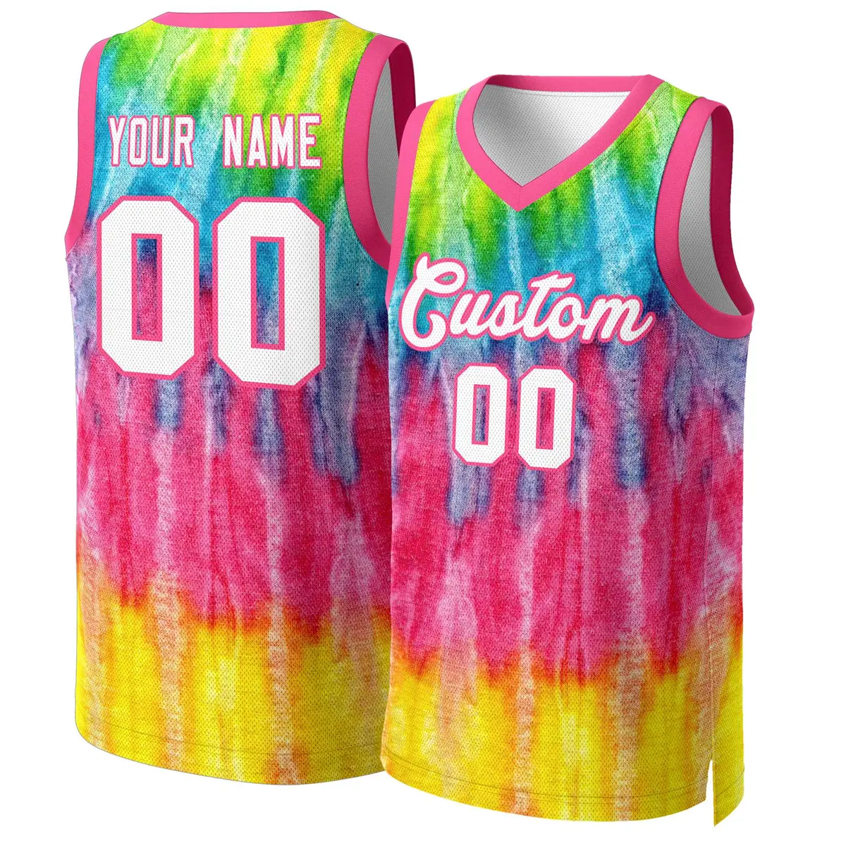 Pink White-Pink Graffiti Pattern Mesh Basketball Jersey Tops