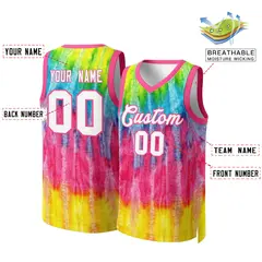 Pink White-Pink Graffiti Pattern Mesh Basketball Jersey Tops 2