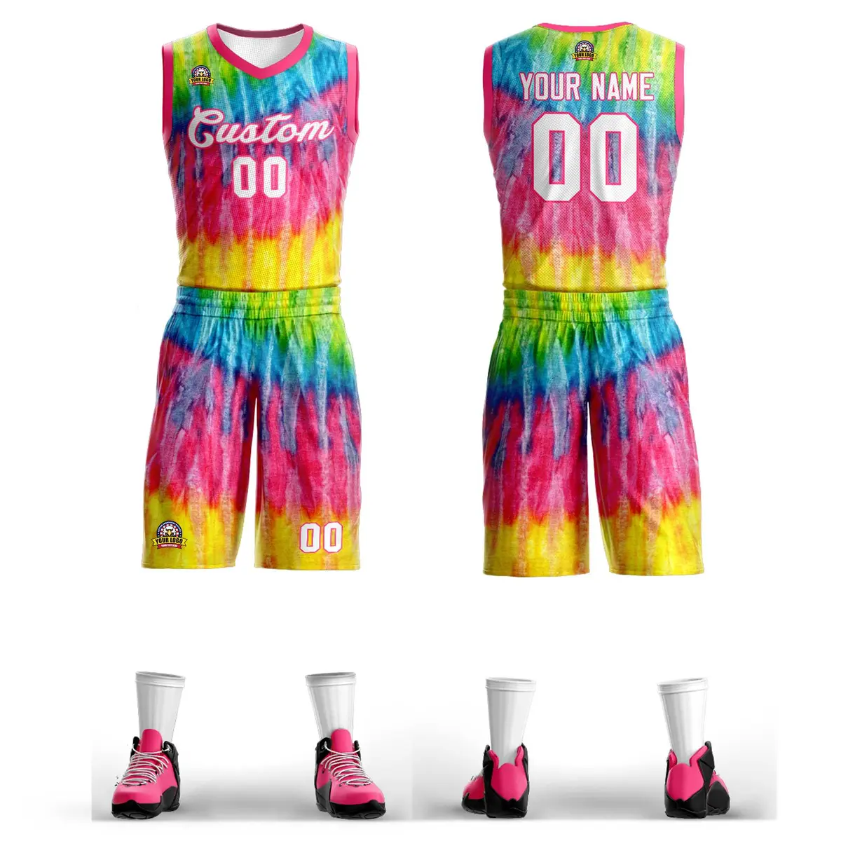 Pink White-Pink Graffiti Pattern Mesh Basketball Jersey