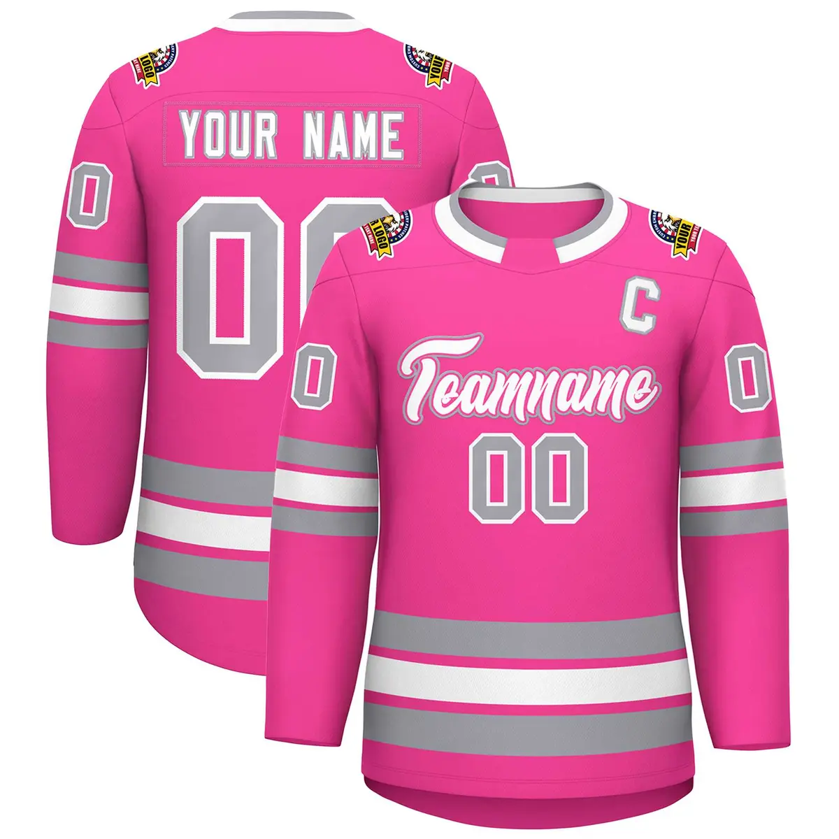Pink White Pink-Gray Classic Style Hockey Jersey
