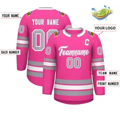 Pink White Pink-Gray Classic Style Hockey Jersey 2