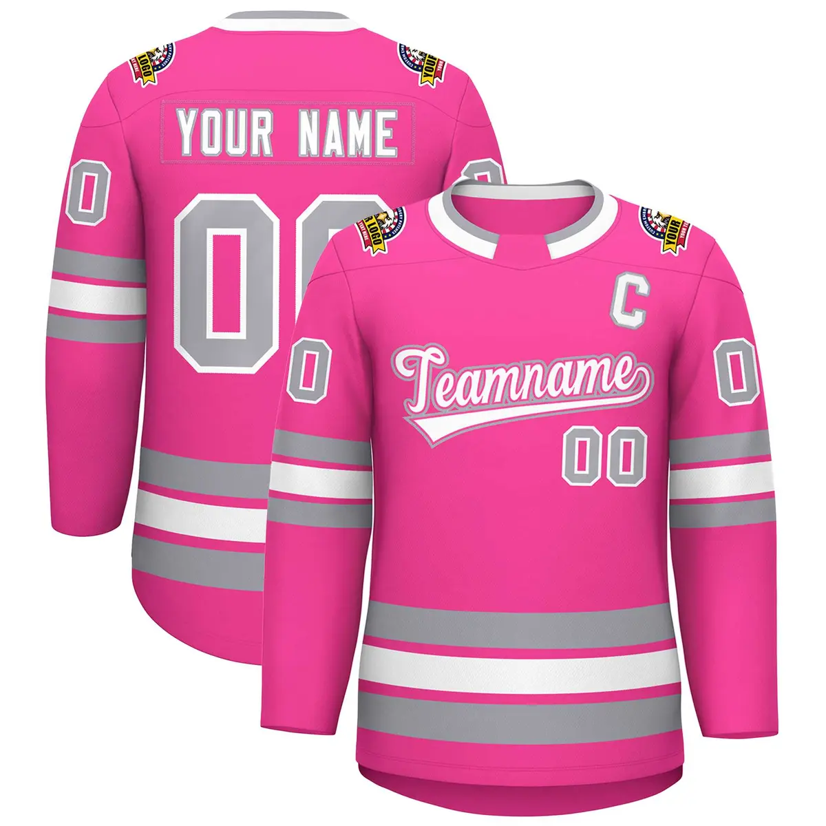 Pink White Pink-Gray Classic Style Hockey Jersey