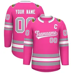 Pink White Pink-Gray Classic Style Hockey Jersey