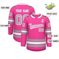Pink White Pink-Gray Classic Style Hockey Jersey 2
