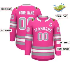 Pink White Pink-Gray Classic Style Hockey Jersey 2
