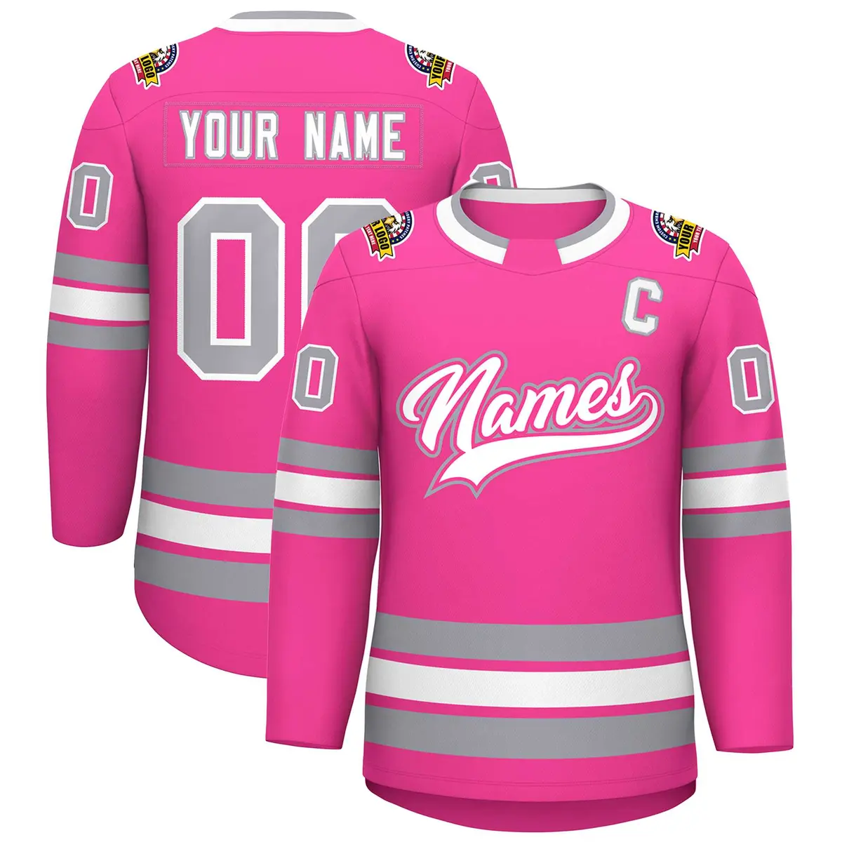 Pink White Pink-Gray Classic Style Hockey Jersey