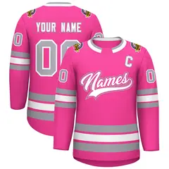 Pink White Pink-Gray Classic Style Hockey Jersey