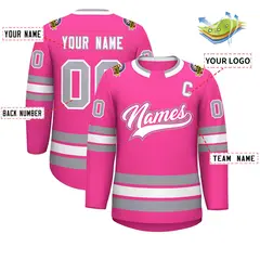 Pink White Pink-Gray Classic Style Hockey Jersey 2