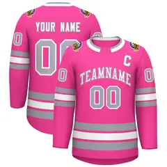 Pink White Pink-Gray Classic Style Hockey Jersey