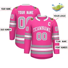 Pink White Pink-Gray Classic Style Hockey Jersey 2