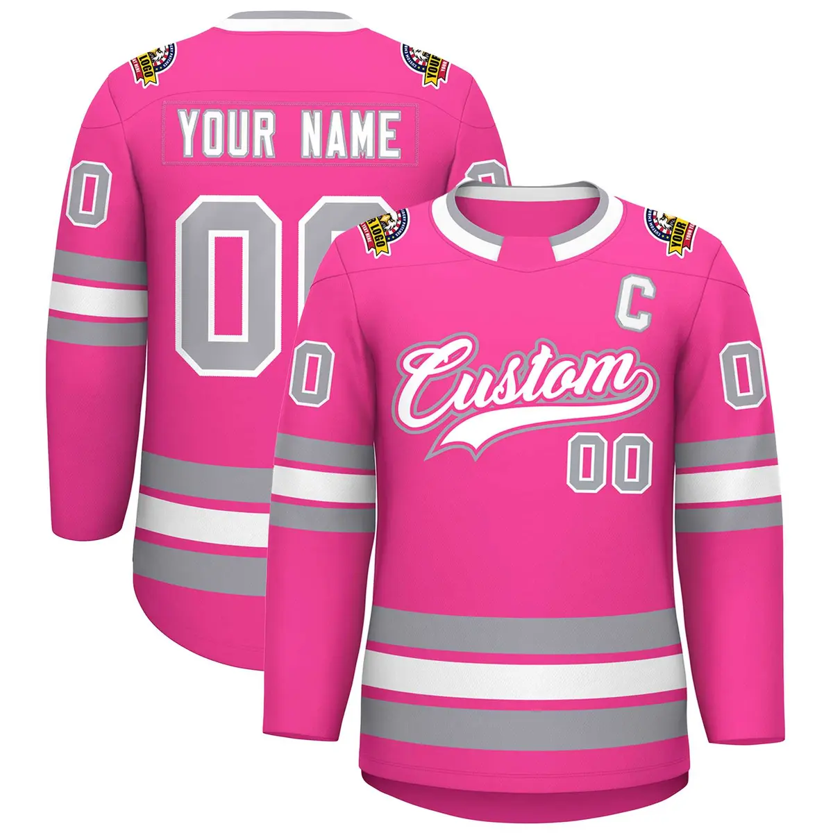 Pink White Pink-Gray Classic Style Hockey Jersey