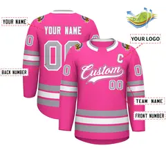 Pink White Pink-Gray Classic Style Hockey Jersey 2