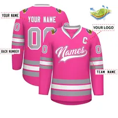 Pink White Pink-Gray Classic Style Hockey Jersey 2
