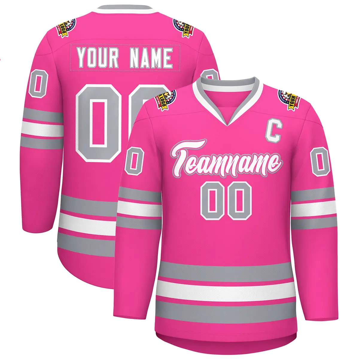 Pink White Pink-Gray Classic Style Hockey Jersey