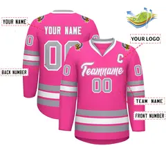 Pink White Pink-Gray Classic Style Hockey Jersey 2