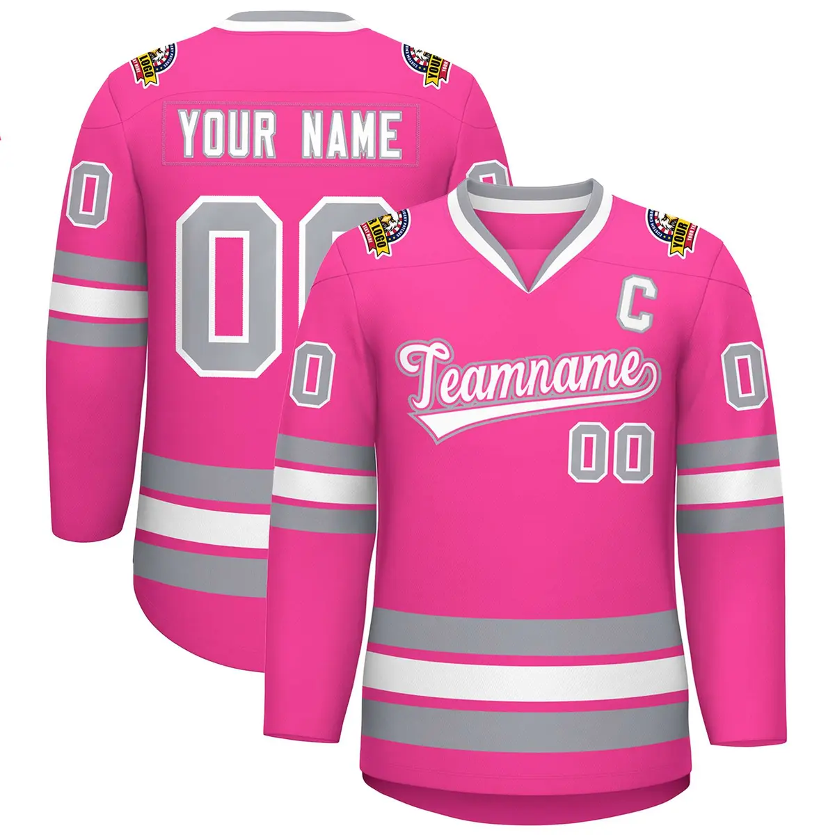 Pink White Pink-Gray Classic Style Hockey Jersey