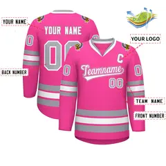 Pink White Pink-Gray Classic Style Hockey Jersey 2