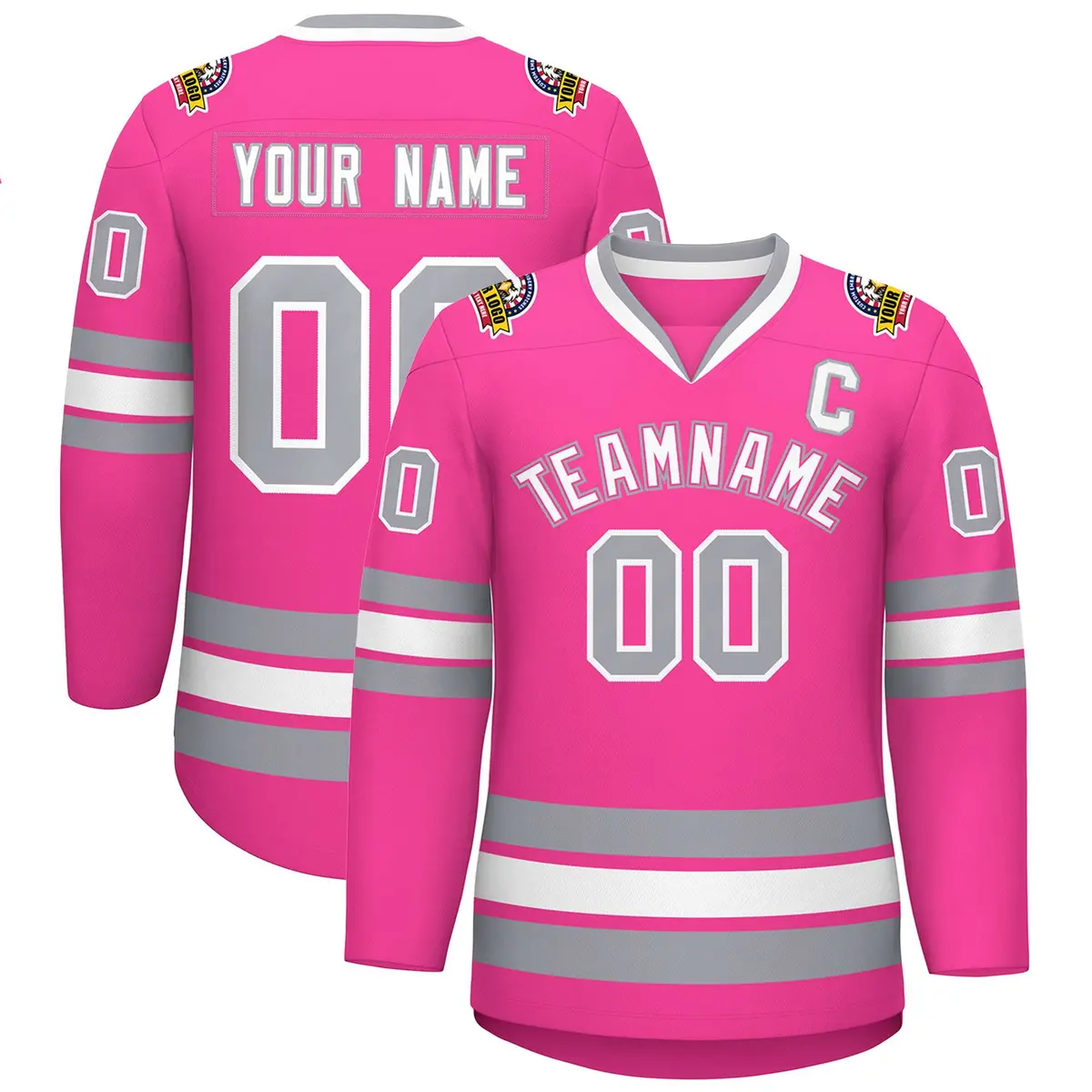 Pink White Pink-Gray Classic Style Hockey Jersey