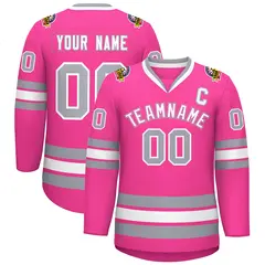 Pink White Pink-Gray Classic Style Hockey Jersey