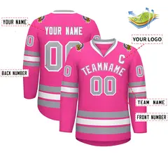 Pink White Pink-Gray Classic Style Hockey Jersey 2