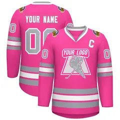 Pink White Pink-Gray Classic Style Hockey Jersey