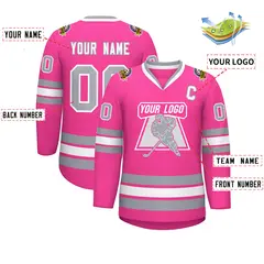 Pink White Pink-Gray Classic Style Hockey Jersey 2