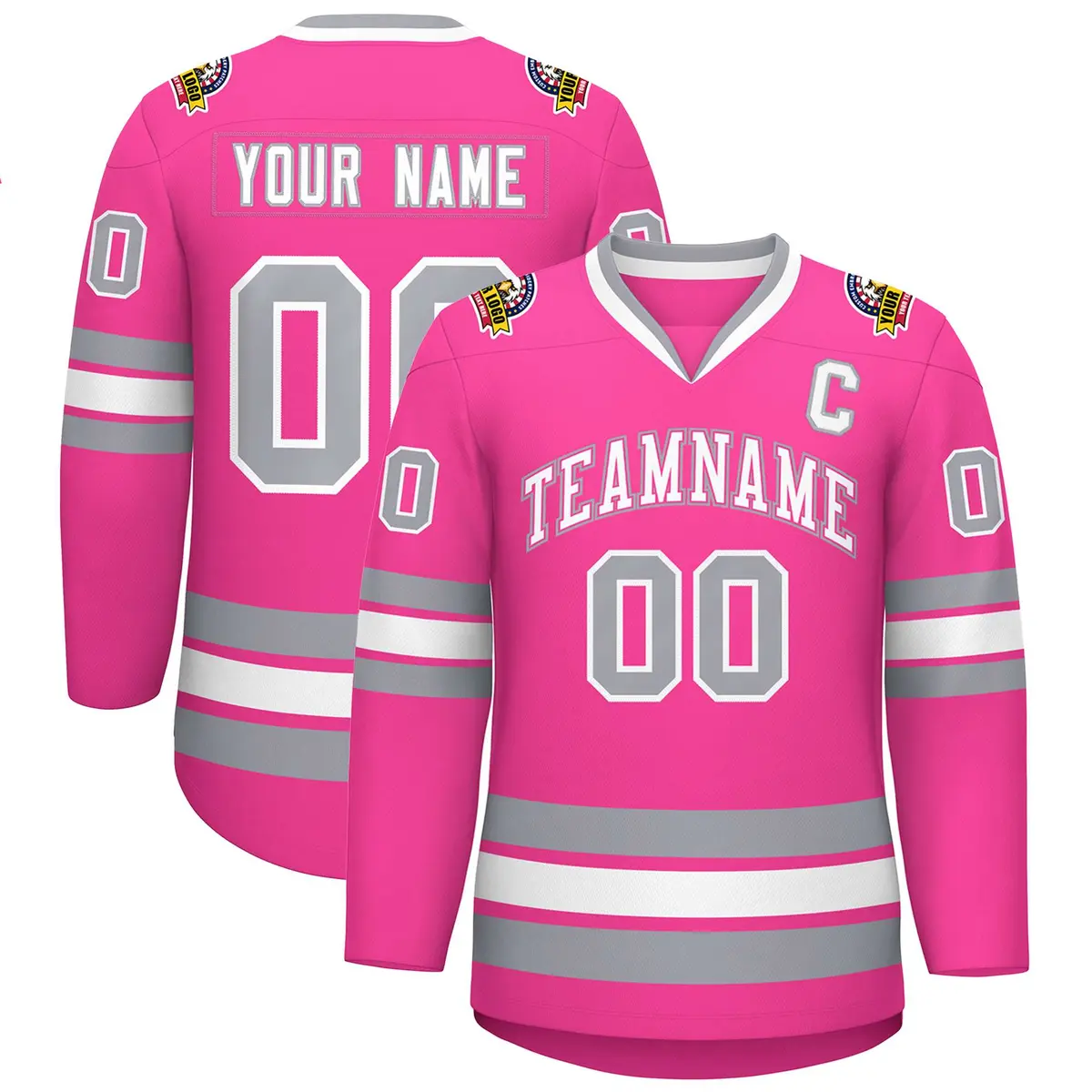 Pink White Pink-Gray Classic Style Hockey Jersey