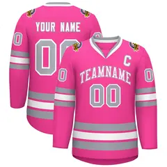 Pink White Pink-Gray Classic Style Hockey Jersey