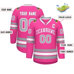 Pink White Pink-Gray Classic Style Hockey Jersey 2