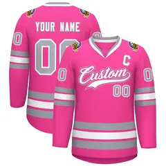 Pink White Pink-Gray Classic Style Hockey Jersey
