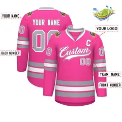 Pink White Pink-Gray Classic Style Hockey Jersey 2