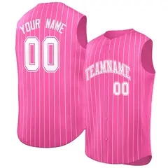 Pink White-Pink Sleeveless Striped Fashion Baseball Jersey 1