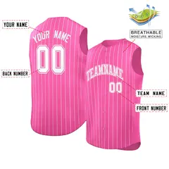 Pink White-Pink Sleeveless Striped Fashion Baseball Jersey 2