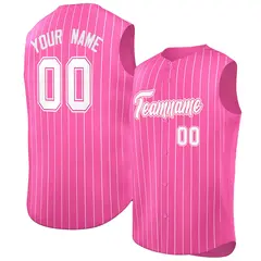 Pink White-Pink Sleeveless Striped Fashion Baseball Jersey 1