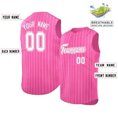 Pink White-Pink Sleeveless Striped Fashion Baseball Jersey 2
