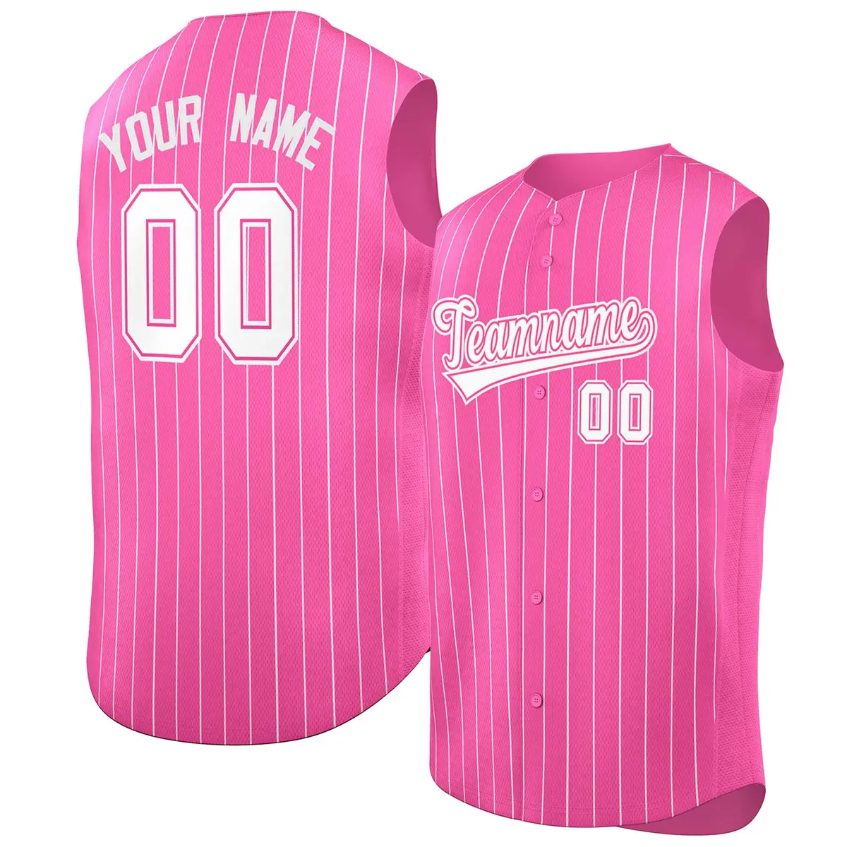 Pink White-Pink Sleeveless Striped Fashion Baseball Jersey