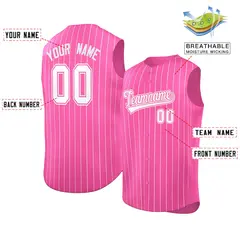 Pink White-Pink Sleeveless Striped Fashion Baseball Jersey 2