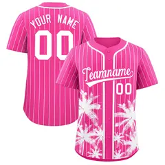 Pink White Pinstripe Coconut Tree Baseball Jersey 1