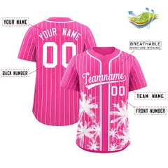Pink White Pinstripe Coconut Tree Baseball Jersey 2