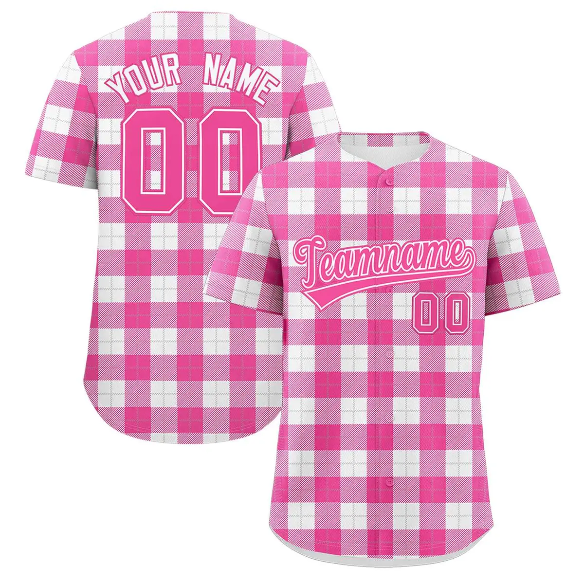 Pink White Plaid Authentic Baseball Jersey