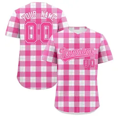 Pink White Plaid Authentic Baseball Jersey