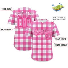 Pink White Plaid Authentic Baseball Jersey 2