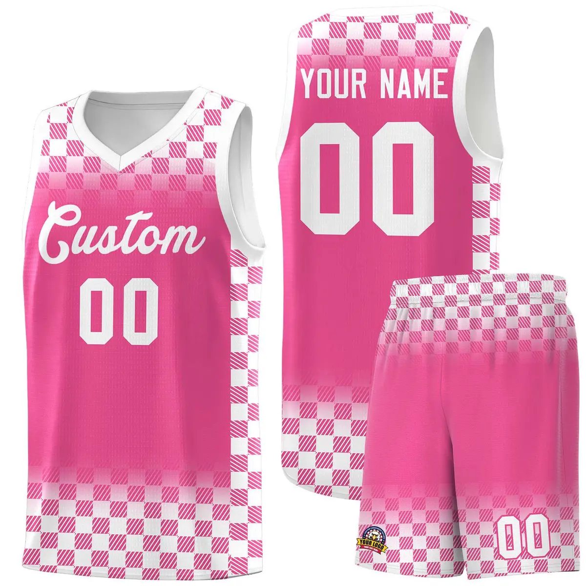 Pink White Plaid Basketball Jersey for Teams