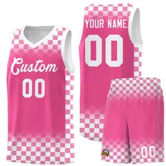 Pink White Plaid Basketball Jersey for Teams 1