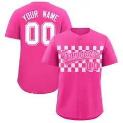 Pink White Plaid Fashion Authentic Baseball Jersey 1