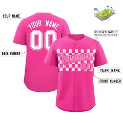 Pink White Plaid Fashion Authentic Baseball Jersey 2