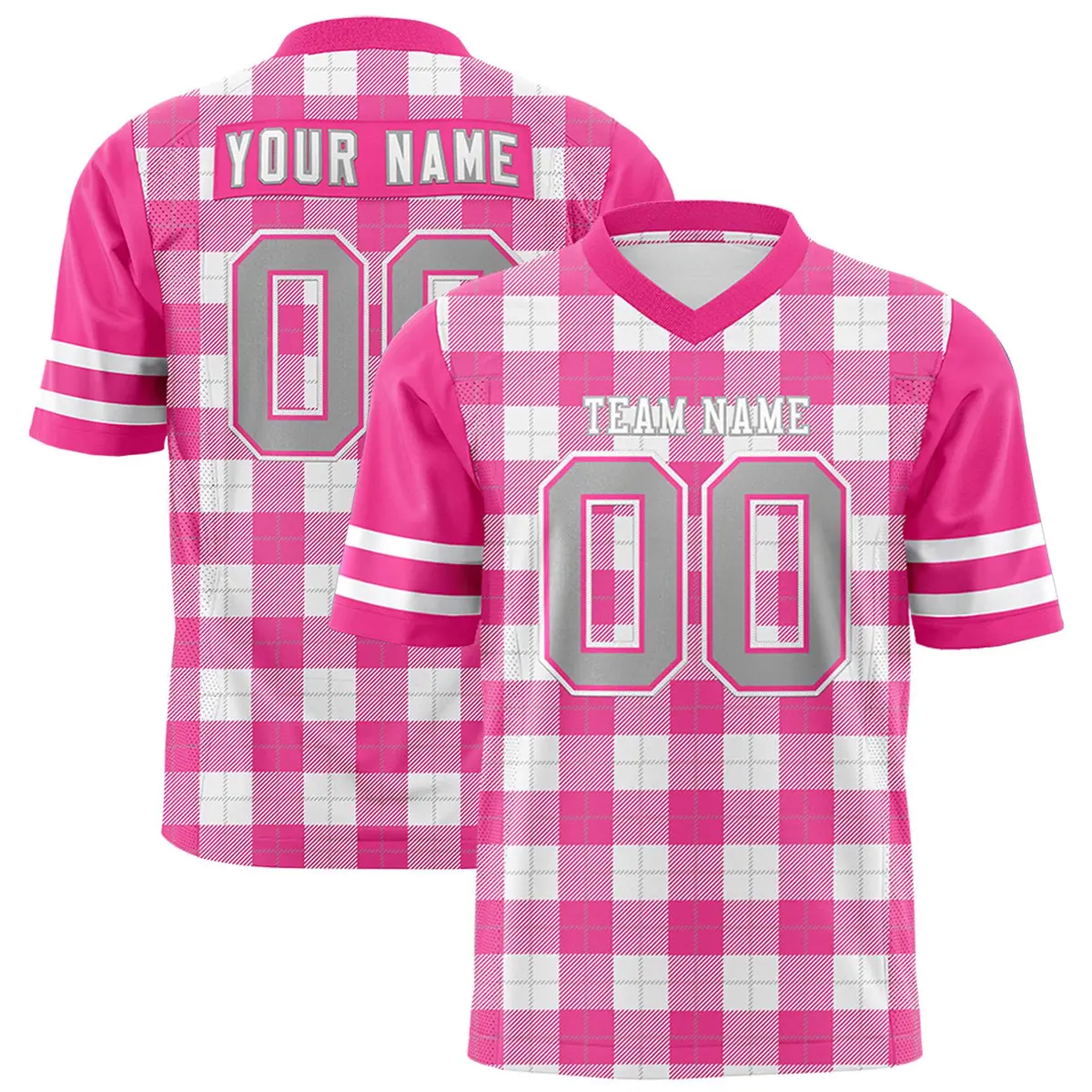 Pink White Plaid Pattern Authentic Football Jersey
