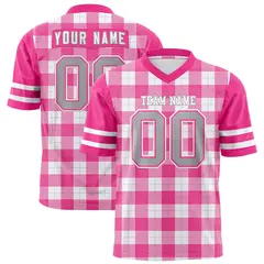 Pink White Plaid Pattern Authentic Football Jersey 1
