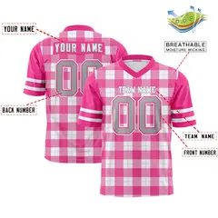Pink White Plaid Pattern Authentic Football Jersey 2