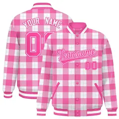 Pink White Plaid Varsity Letterman Baseball Jacket 1
